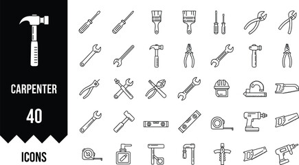 Carpenter tools icons set, hammer, screwdriver, wrench, pliers, saw, drill, construction, DIY, tools icons set, hammer, screwdriver, wrench, pliers, saw, drill, construction, DIY, vector illustration