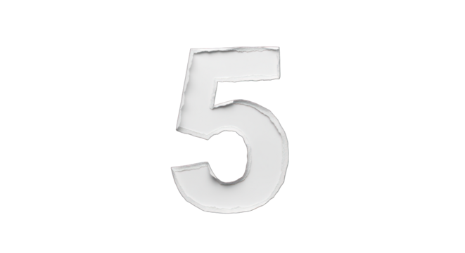 Number Five with Torn Paper Texture on White.