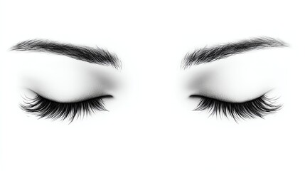 Naklejka premium a pair of closed eyes with long lashes clipart, rest and calmness element, photorealistic softness and detail, isolated on white background