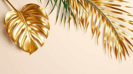 A Sophisticated Blend of Tropical Foliage and Metallic Accents: Where Natural Beauty Meets Decorative Artistry