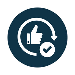 Thumbs up icon with refresh arrow and check mark inside circle