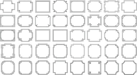 Decorative geometric frames collection, square and rectangular ornate borders with vintage and modern corners, vector illustration