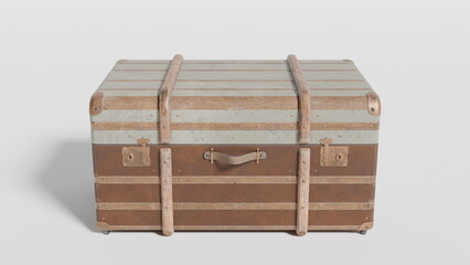 stylish vintage trunk is featured with blue and brown stripes and leather straps. This storage piece is perfect for adding character to a living space or bedroom decor. 3d render
