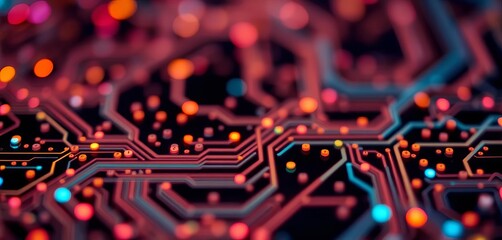 Abstract blurred background of glowing electronic circuit board,  signal,  electric