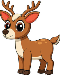 A cute cartoon reindeer with big eyes and brown antlers standing animal vector illustration EPS file download.
