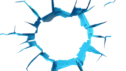 A striking visual of a circular fracture in a white surface. revealing a blue interior. symbolizing breakthrough and creativity. ideal for design and innovation themes