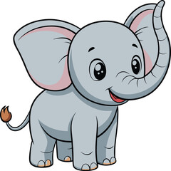 A cute cartoon baby elephant with big ears and a raised trunk animal vector illustration EPS file download.
