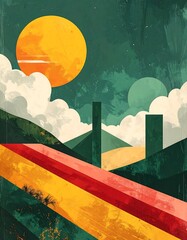 Colorful landscape with two suns