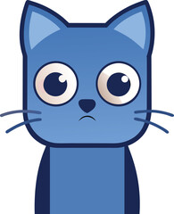 Blue cat with wide eyes and sad mouth flat illustration kitten animal vector illustration EPS file download.
