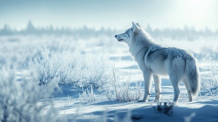 Fototapeta premium White wolf in a snowy landscape