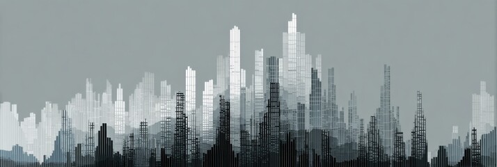 Fototapeta premium Stylized Urban Skyline Showcasing Modern Architecture With Varying Heights and Colors During Twilight