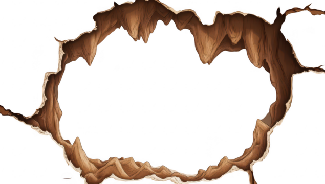 A cracked wall with jagged edges revealing a blank parchment-like surface. suggesting an ancient or mystical setting. ideal for fantasy-themed designs or storytelling backgrounds