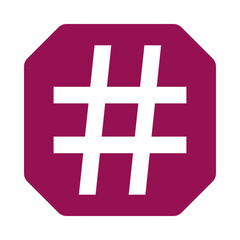 Obraz premium White hashtag symbol on a magenta octagon background