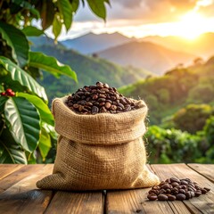 Coffee beans in burlap sack