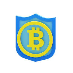 3D Bitcoin Icon with Security Shield Illustration PNG Transparent Background