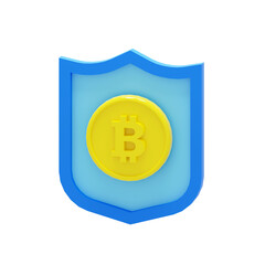 3D Bitcoin Icon with Security Shield Illustration PNG Transparent Background
