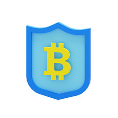 3D Bitcoin Icon with Security Shield Illustration PNG Transparent Background