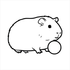 Cute outline guinea pig animal illustration playing with a small round object simple line drawing