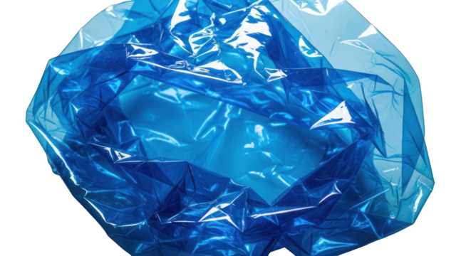 Wrinkled Blue Plastic Sheet with Light Reflections.