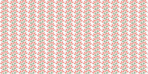 Red Blossom Leaves Seamless Pattern, Compact Garden Texture on White