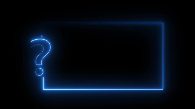 neon sign light Question mark on black background. Quiz trivia game competition. Glowing large advertisement in .Question mark symbol. Concept animation. Game announcement neon.4k