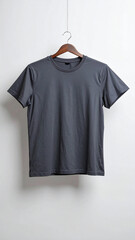 Realistic Unisex Dark Grey T Shirt Mockup Flat Hanging on Neutral Background