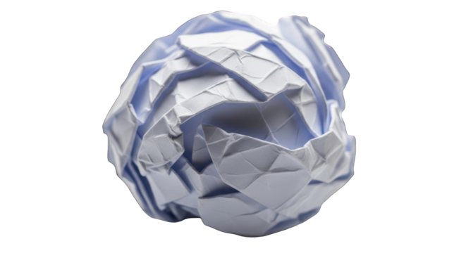 Crumpled White Paper Ball with Folds and Creases.