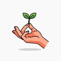Caring Hand Nurtures a Tiny Sprout with Green Leaves and a Shadow Below