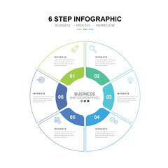 Business infographic template. 6 Step timeline journey. Process diagram, 6 options on white background