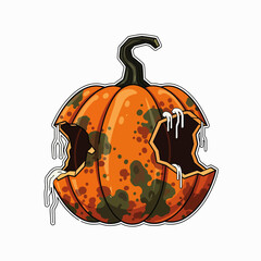 Rotten Halloween Pumpkin with Eaten Out Face and Dripping Gooy Stuff for Spooky Decorations