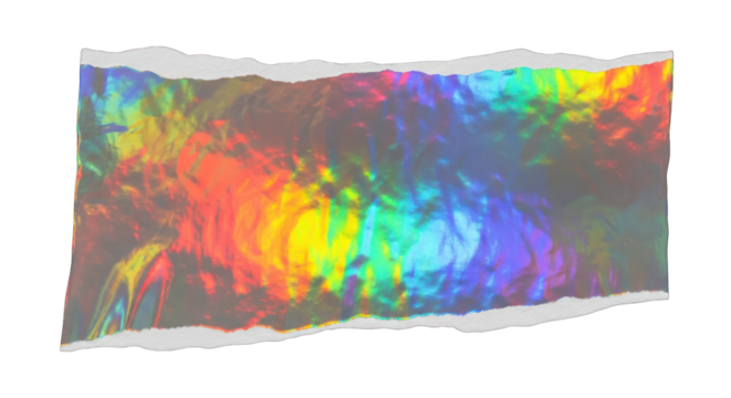 Torn Paper with Holographic Rainbow Effect and Rough Edges.