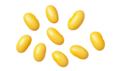 A arrangement of smooth. yellow jelly beans scattered artistically on a light background. creating a playful and cheerful atmosphere. ideal for candy-themed projects or celebrations