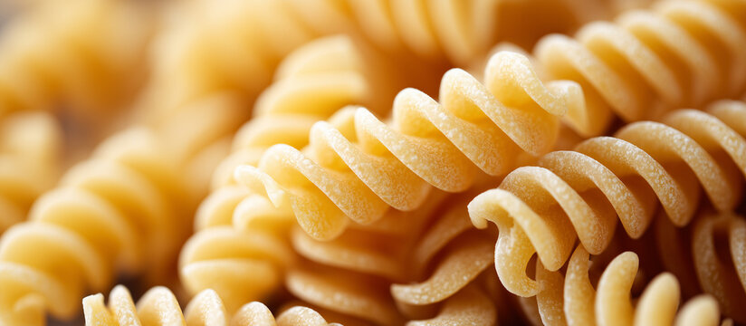 Uncooked fusilli pasta banner.