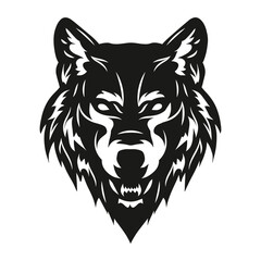 Hand drawn wolf head silhouette with bold lines and graphic style