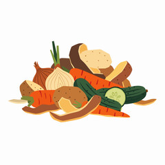 Pile of Organic Vegetable Scraps and Peelings Ready for Composting or Biodegradation