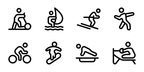 Linear sports icons for active lifestyle and professional design. Perfect for digital branding, apps, and presentations with clean, modern, and versatile athletic visuals.