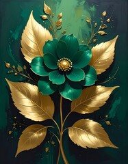 Emerald flower with gold leaves