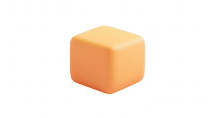 A smooth. rounded orange cube positioned centrally on a clean white background. its color and sleek design. ideal for modern product photography or minimalist art