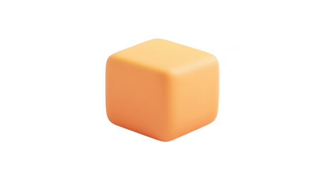 A smooth. rounded orange cube positioned centrally on a clean white background. its color and sleek design. ideal for modern product photography or minimalist art