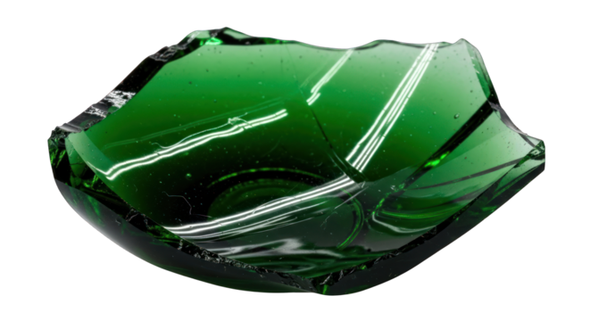 Emerald Green Broken Glass Bowl Fragment with Jagged Edges.
