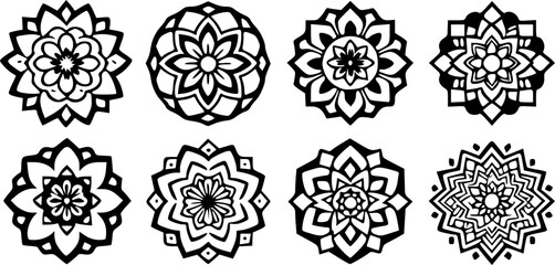 Intricate Black and White Floral Mandala Design | Symmetrical Mehndi-Inspired Art | Detailed Geometric Patterns for Coloring Books and Tattoos