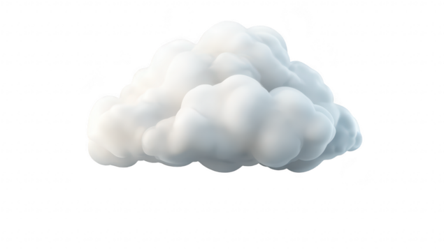 A fluffy. white cloud floating gently against a transparent background. casting a soft shadow below. ideal for use in weather-related designs or natural scenery