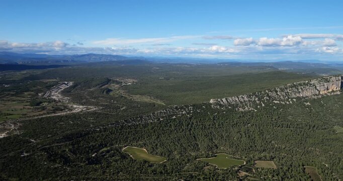 Panorama from the summit of Pic Saint Loup to the Hortus. Herault department, Occitania, France.