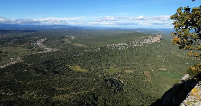 Panorama from the summit of Pic Saint Loup to the Hortus. Herault department, Occitania, France.