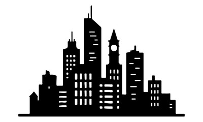 Fototapeta premium Silhouette of urban buildings in detailed vector illustration design created on a clean white background.