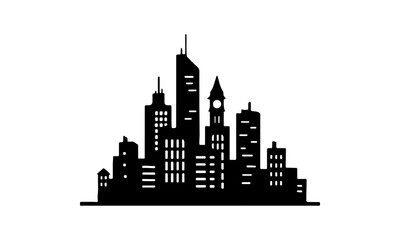 Fototapeta premium Silhouette of urban buildings in detailed vector illustration design created on a clean white background.