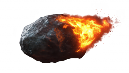 A fiery meteor rock soaring through the atmosphere. leaving a trail of flames and sparks. capturing the intense moment of its descent towards Earth. perfect for educational or dramatic visuals