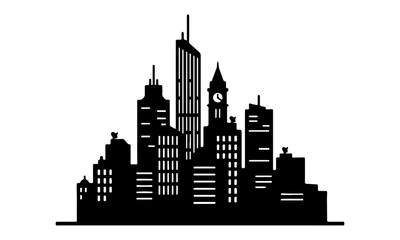 Fototapeta premium Silhouette of urban buildings in detailed vector illustration design created on a clean white background.