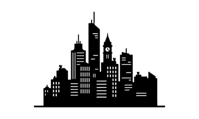 Obraz premium Silhouette of urban buildings in detailed vector illustration design created on a clean white background.