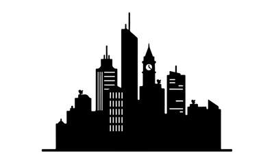 Fototapeta premium Silhouette of urban buildings in detailed vector illustration design created on a clean white background.